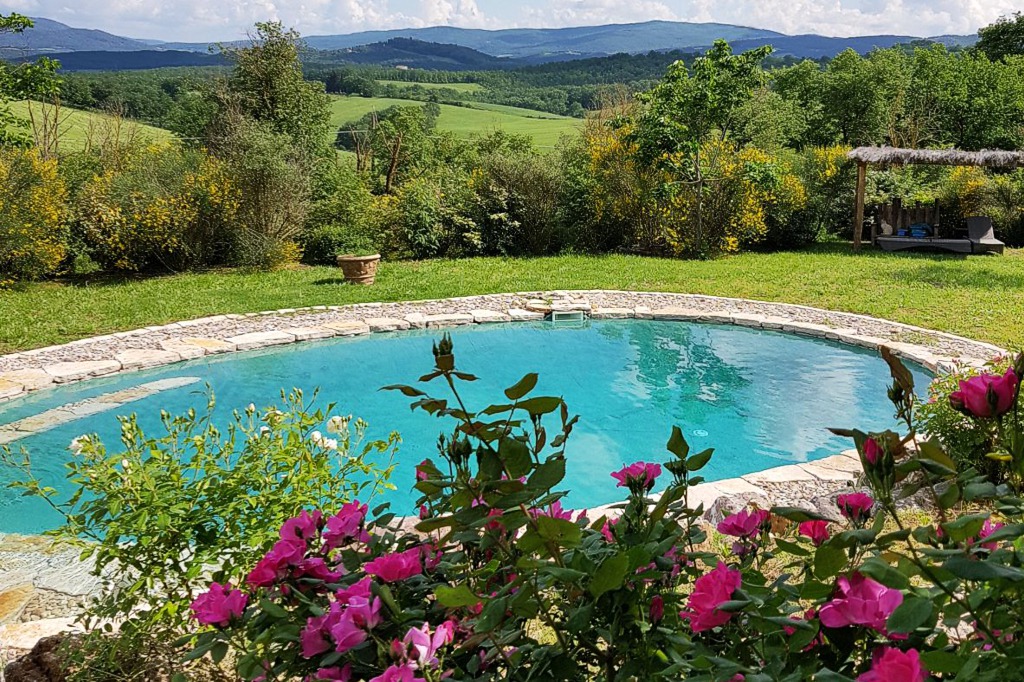 Saltwater pool in Tuscany countryside