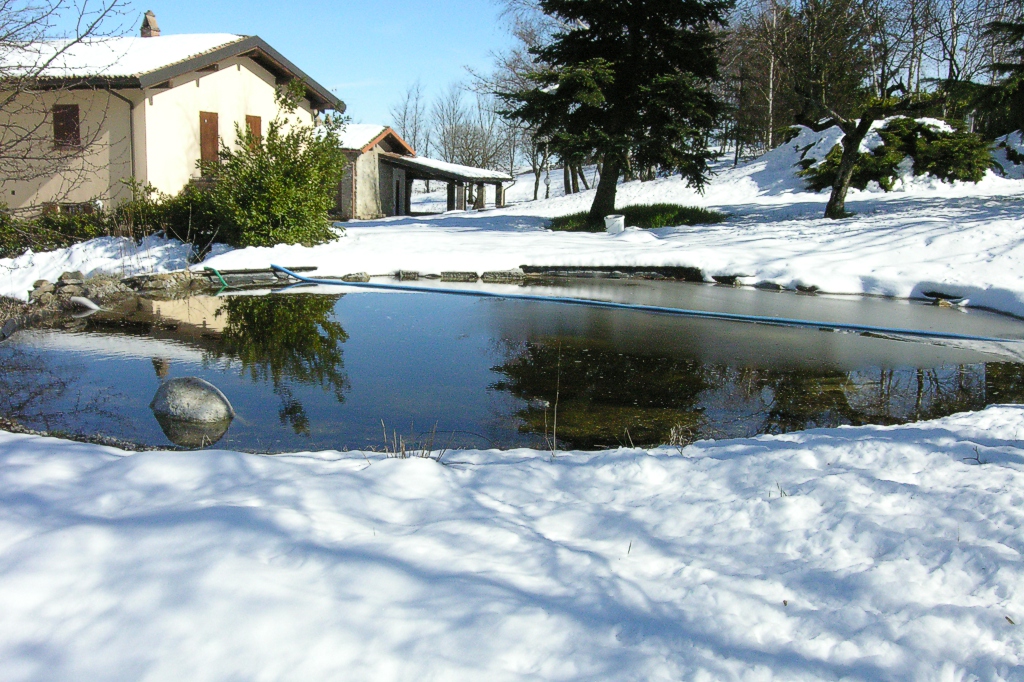 Il biolago d'inverno sembra un lago naturale