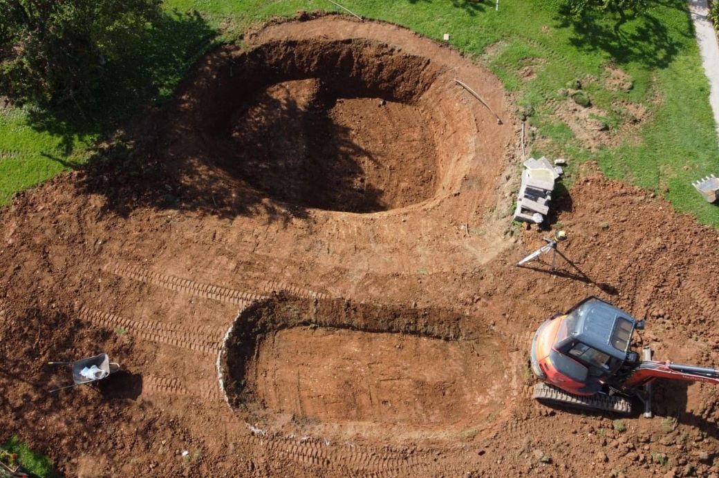 natural swimming pool excavation from drone