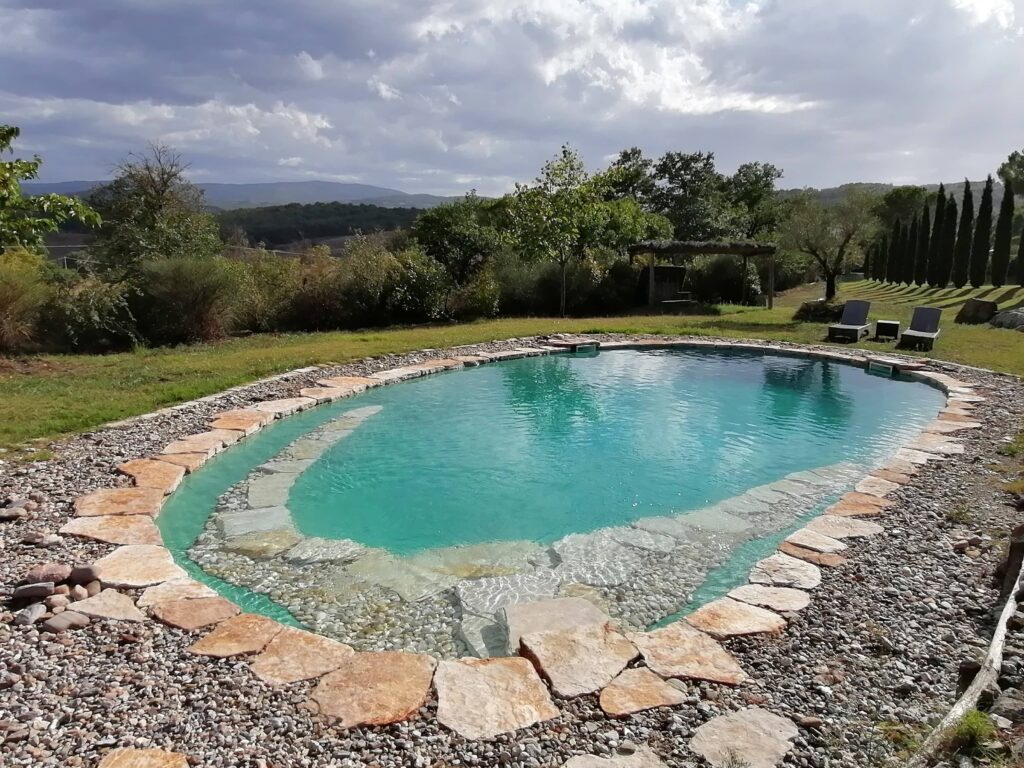 Saltwater pool stone deck